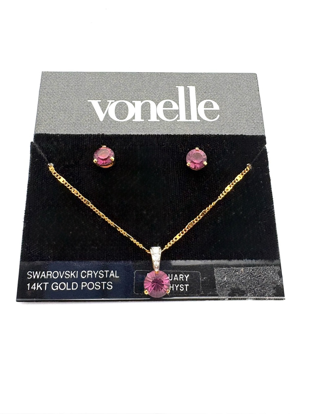 New Swarovski Vonelle Amethyst Necklace & 14k Post Earrings Set